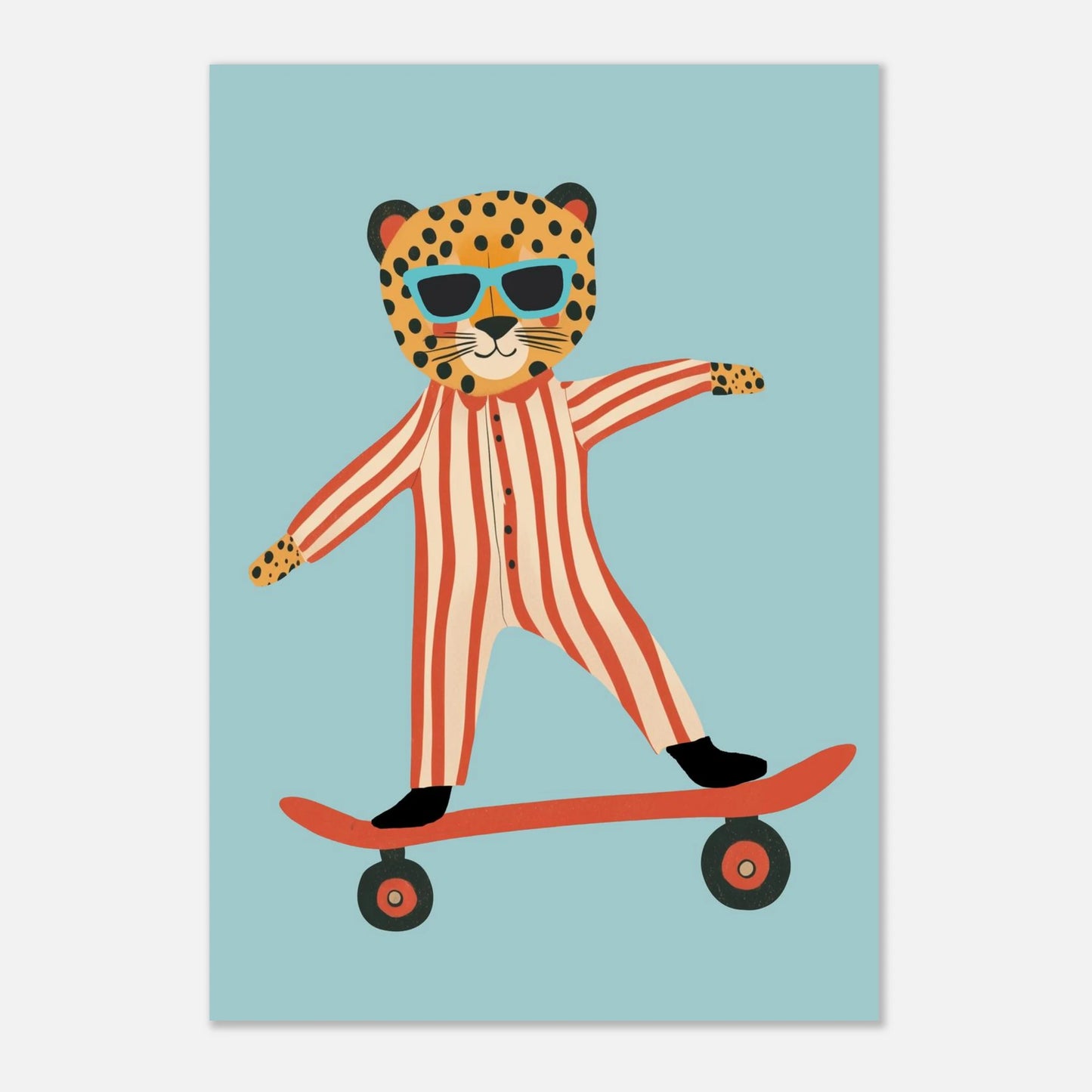 Lekfull leopardposter i retrostil med solglasögon och pyjamas