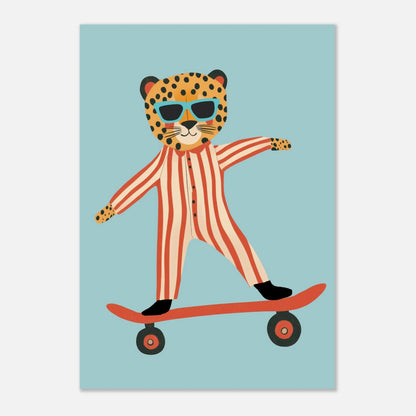 Lekfull leopardposter i retrostil med solglasögon och pyjamas