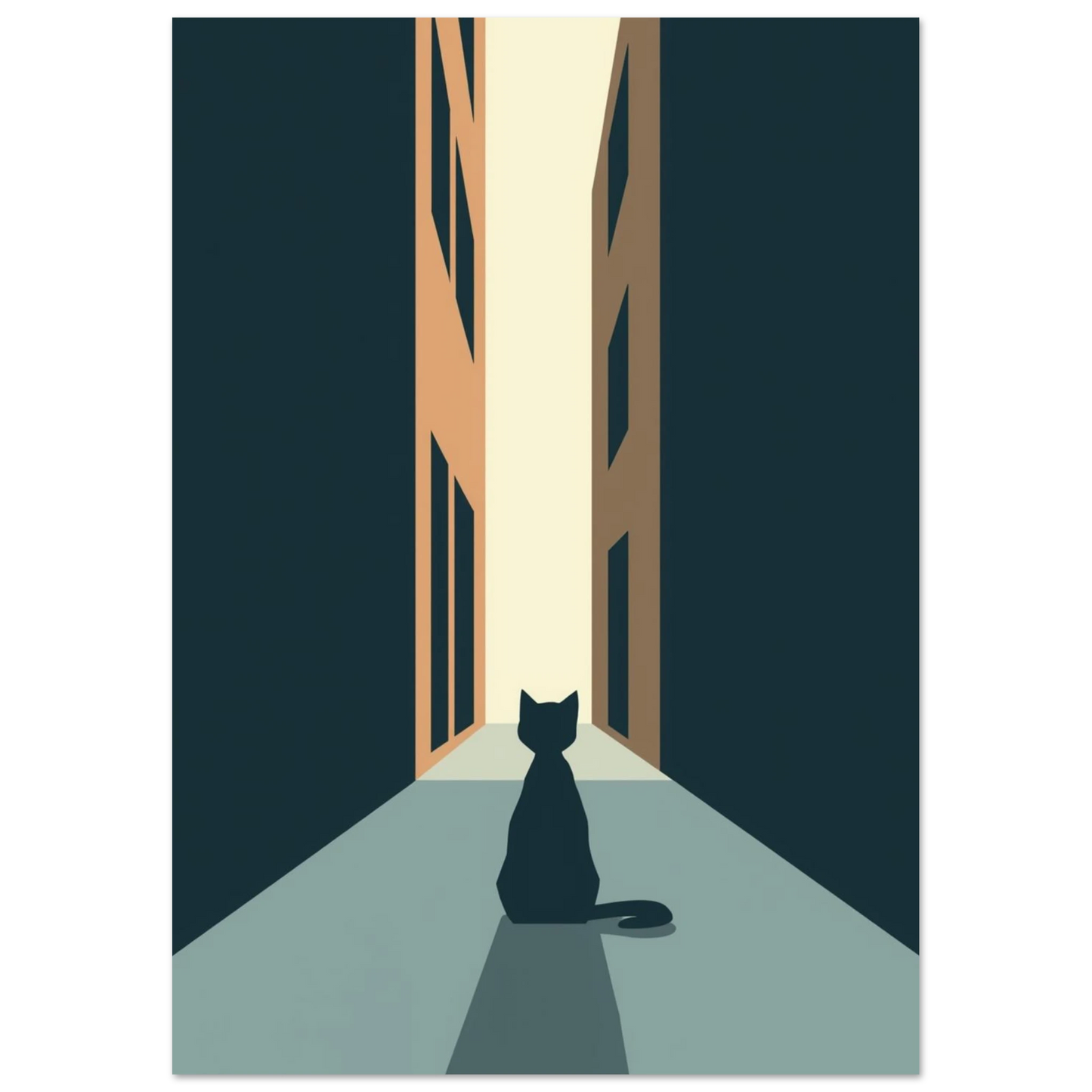 Modern djurposter med kattmotiv i stilren flat design och dämpade färger
