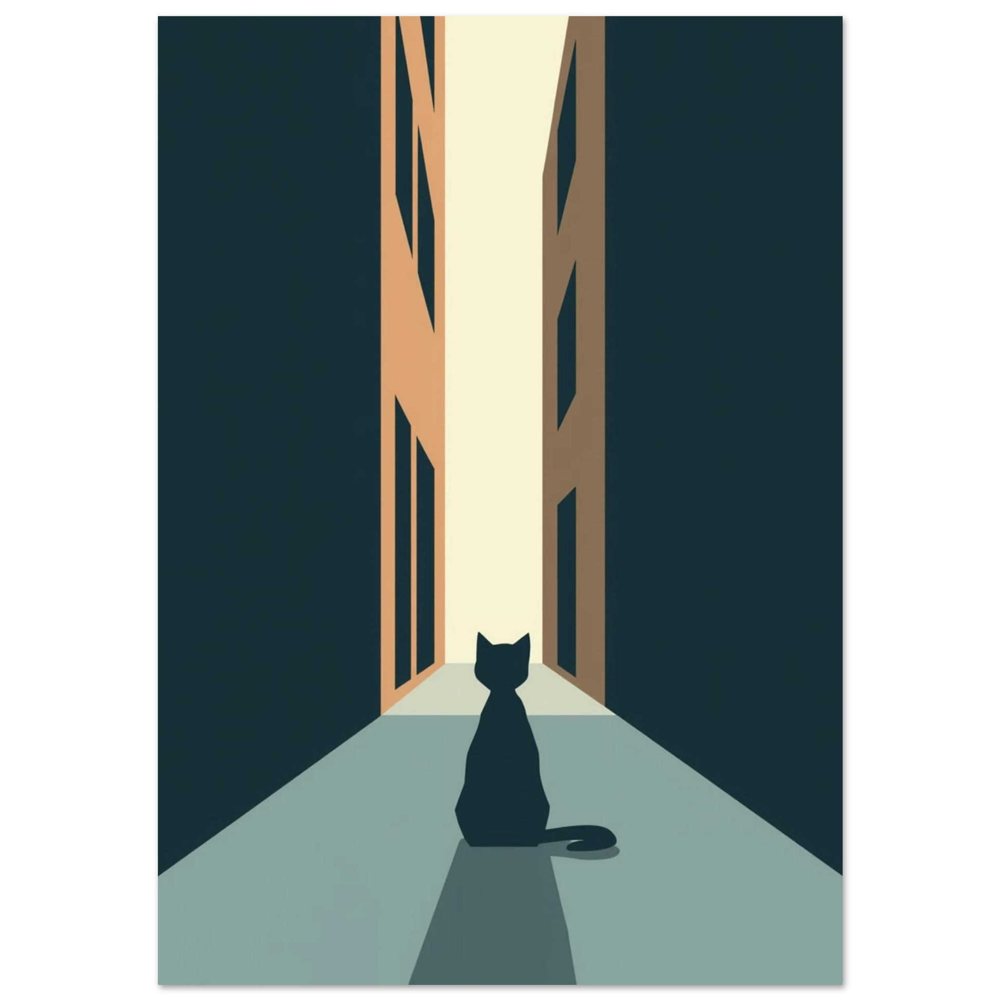 Modern djurposter med kattmotiv i stilren flat design och dämpade färger