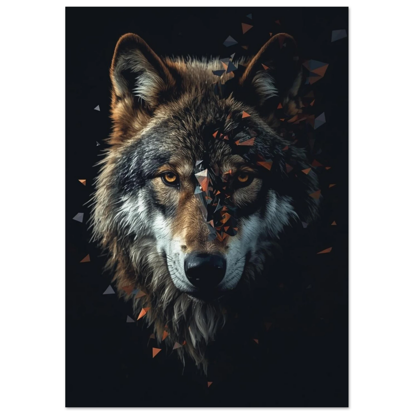 Abstrakt vargposter med fragmenterad päls i bruna toner, modern grafisk väggkonst