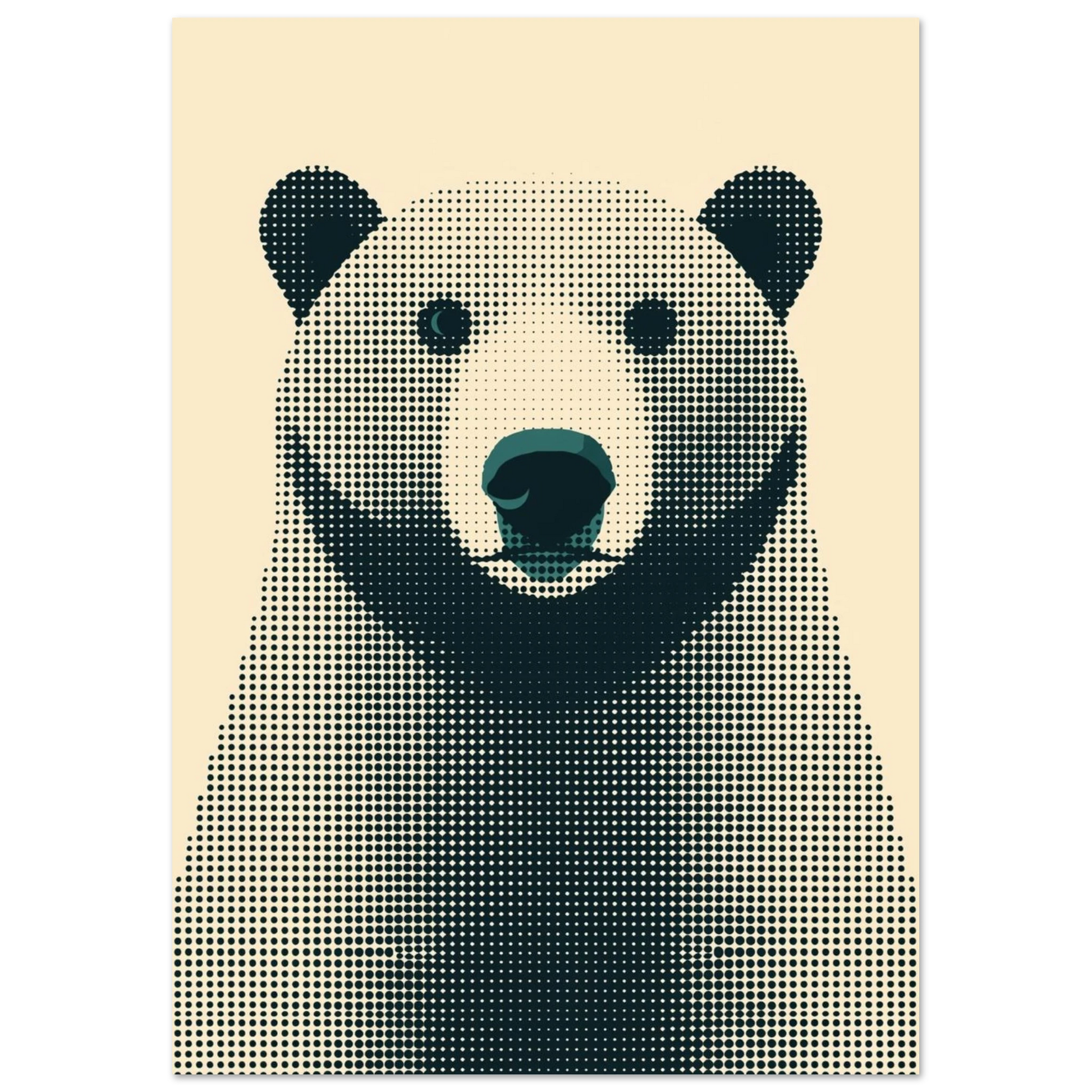 Närbild på isbjörnens ansikte i prickmönstrad illustration för modern väggkonst