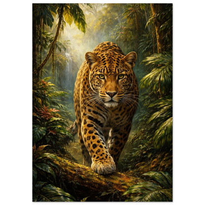 Översiktsbild av leopard i djungel, med blick mot betraktaren – Målad poster