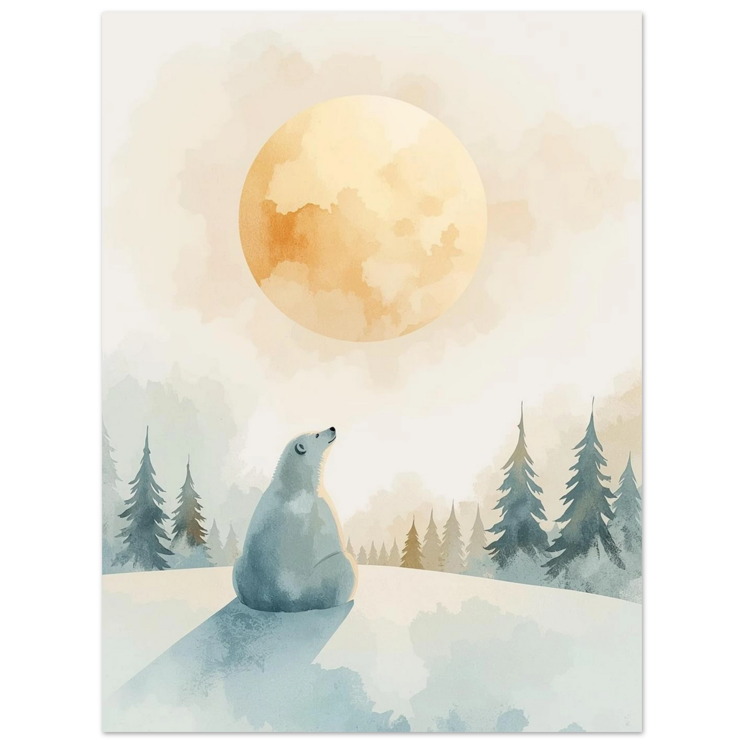 Stämningsfull isbjörnsposter med en lysande måne och blåaktig snö