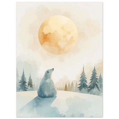 Stämningsfull isbjörnsposter med en lysande måne och blåaktig snö