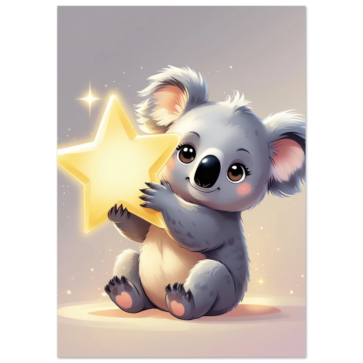 Magisk djurposter med en sittande koala och gnistrande stjärnhimmel i bakgrunden