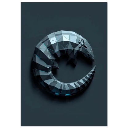 Geometrisk myrkott i mörkblå spiralform med subtila ljuseffekter
