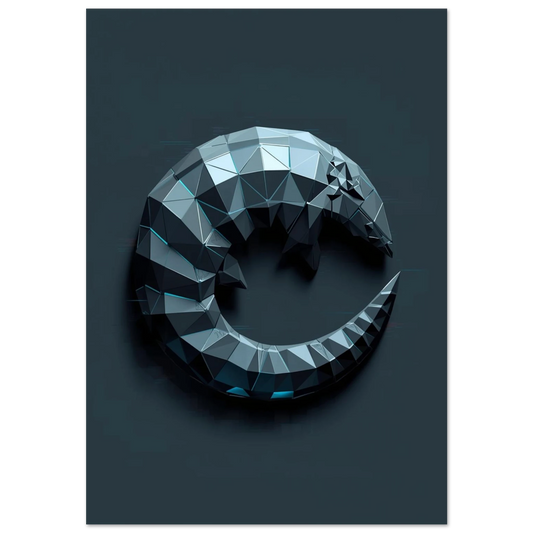 Geometrisk myrkott i mörkblå spiralform med subtila ljuseffekter