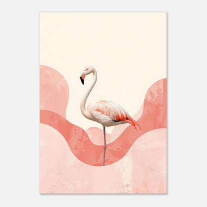 Stiliserad flamingoposter med fokus på fågelns unika siluett och mjuka färger