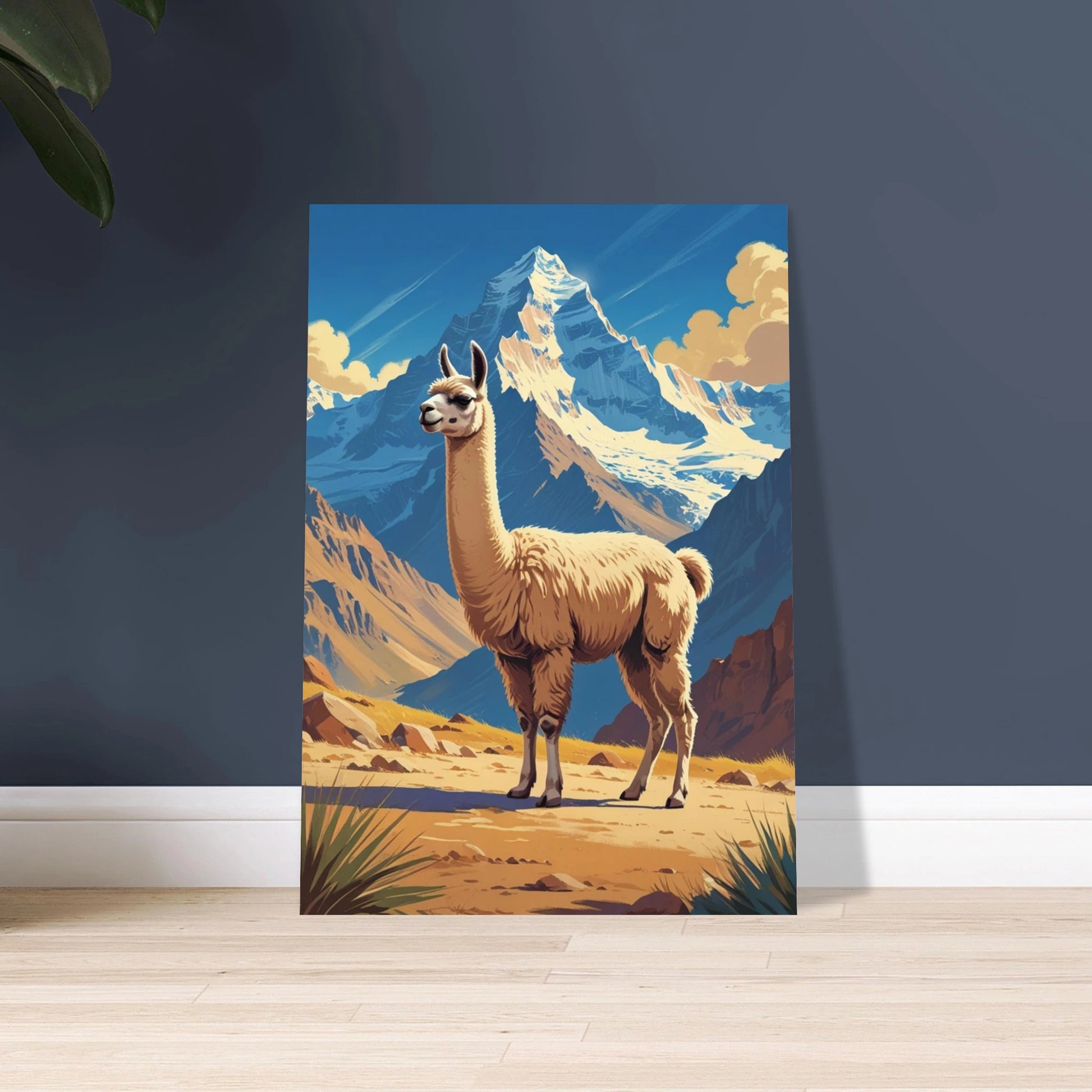 Lama i bergslandskap, vintage illustration med lugn stämning