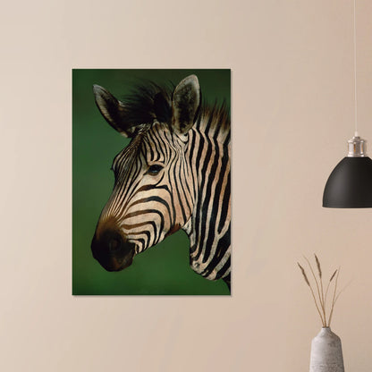 Harmoniskt djurporträtt av en zebra för väggdekor – Fotorealistisk poster