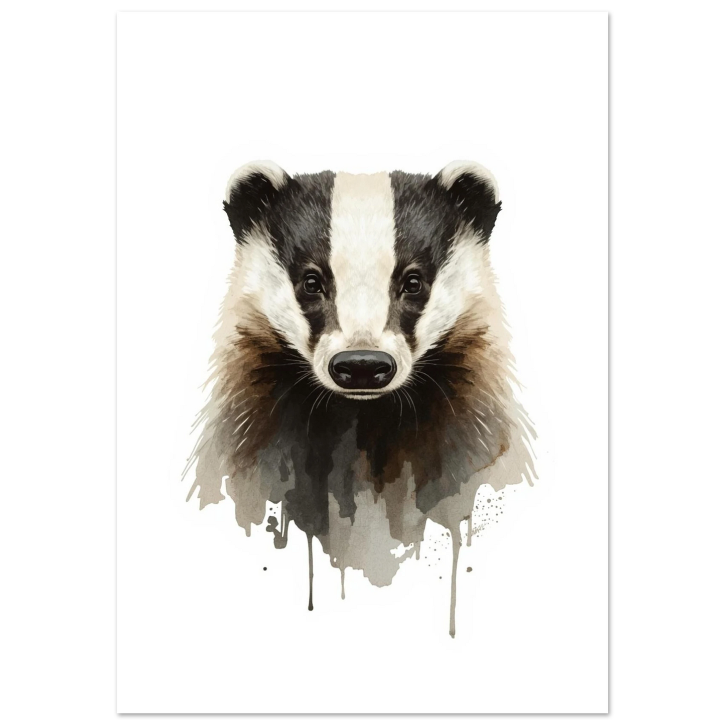 Porträtt av en grävling i akvarell med mjuka penseldrag – Målad Poster