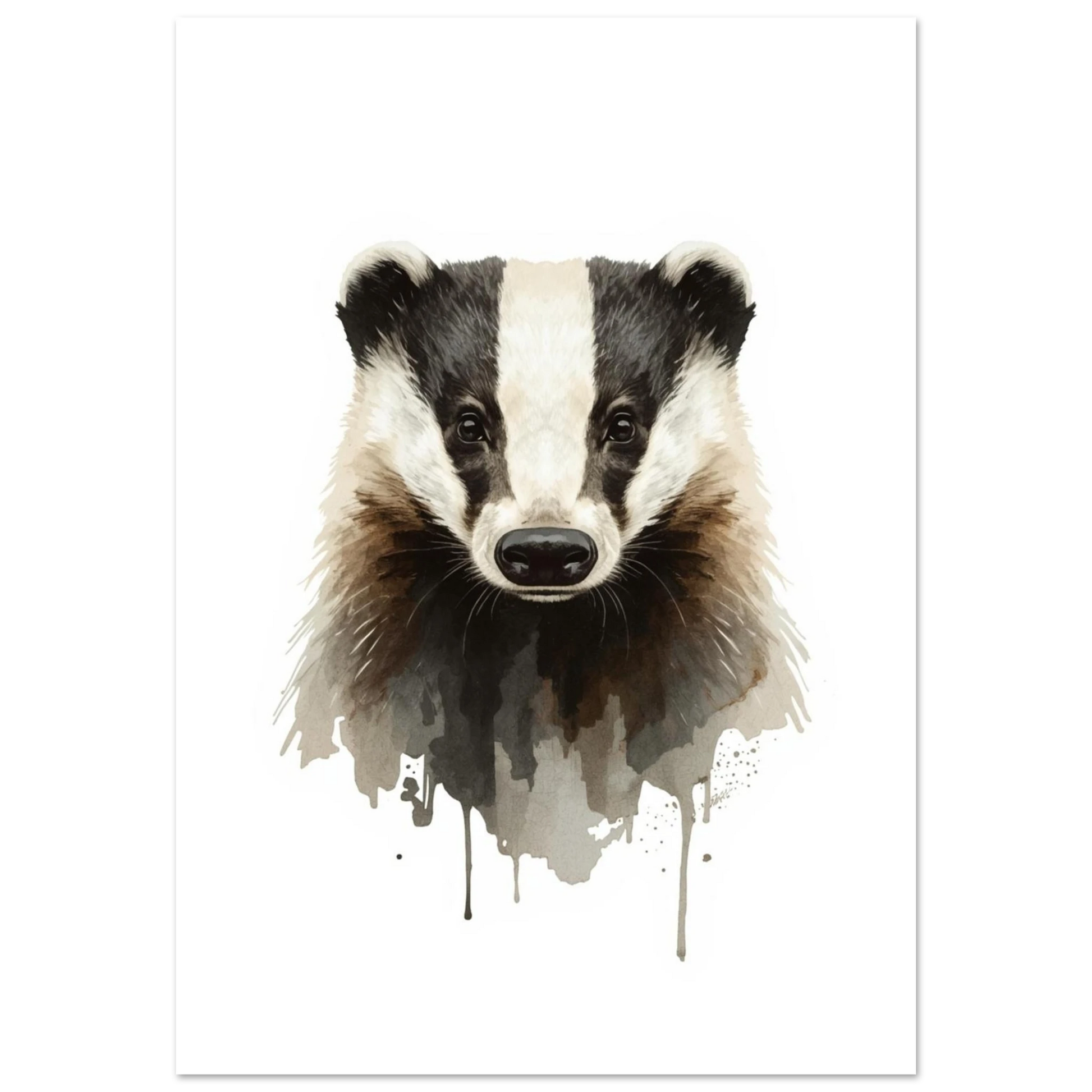 Porträtt av en grävling i akvarell med mjuka penseldrag – Målad Poster