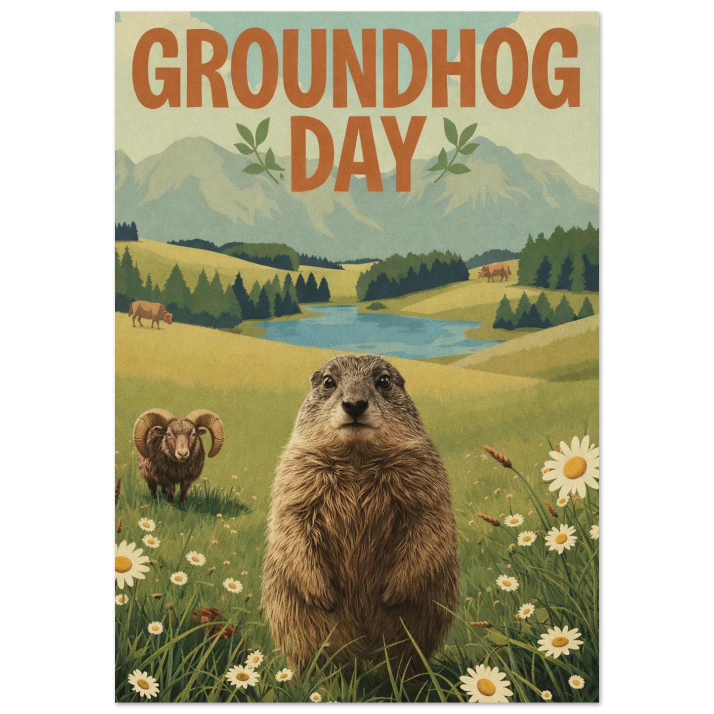 Groundhog day poster i retro stil på affisch med murmeldjur
