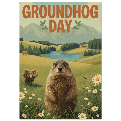 Groundhog day poster i retro stil på affisch med murmeldjur