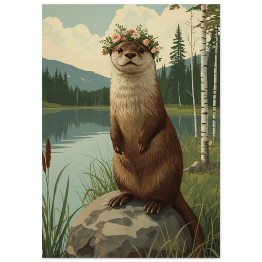 Poster med utter som har midsommarkrans framför en svensk naturbakgrund. 